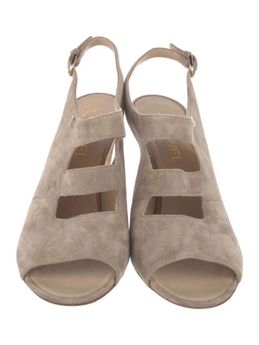 Chanel Beige Interlocking CC Logo Suede Slingback Sandals - Picture 3 of 5